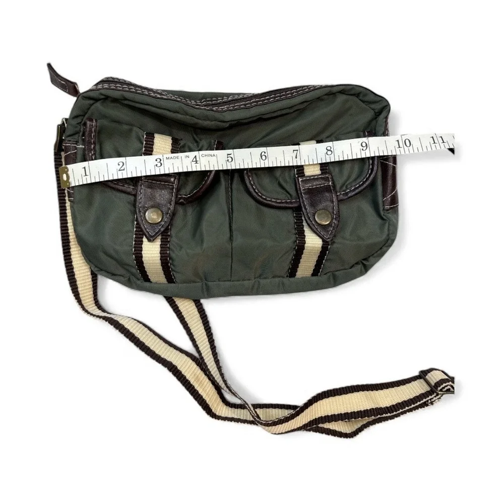 VTG Y2K Crossbody Olive green And Brown Nylon And Leather Look‎ Cream & Brown